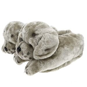 Happy Feet Gray Puppy Plush Slippers Size M (5.5-7.5)